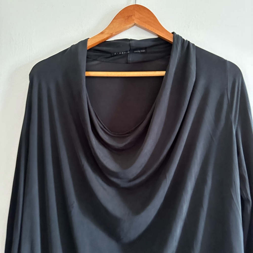 Allsaints Black Cupro Amei Long Sleeve Draped Mini Dress Size 0 EUC - Picture 9 of 12